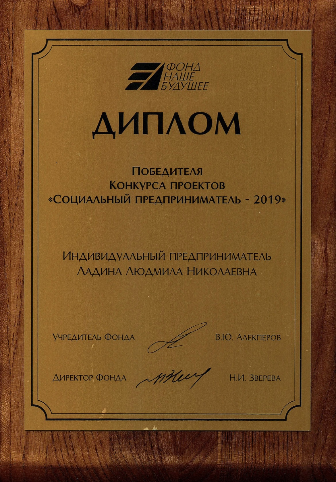 Победитель конкурса «Социальный предприниматель -2019». Фонд Наше Будущее 